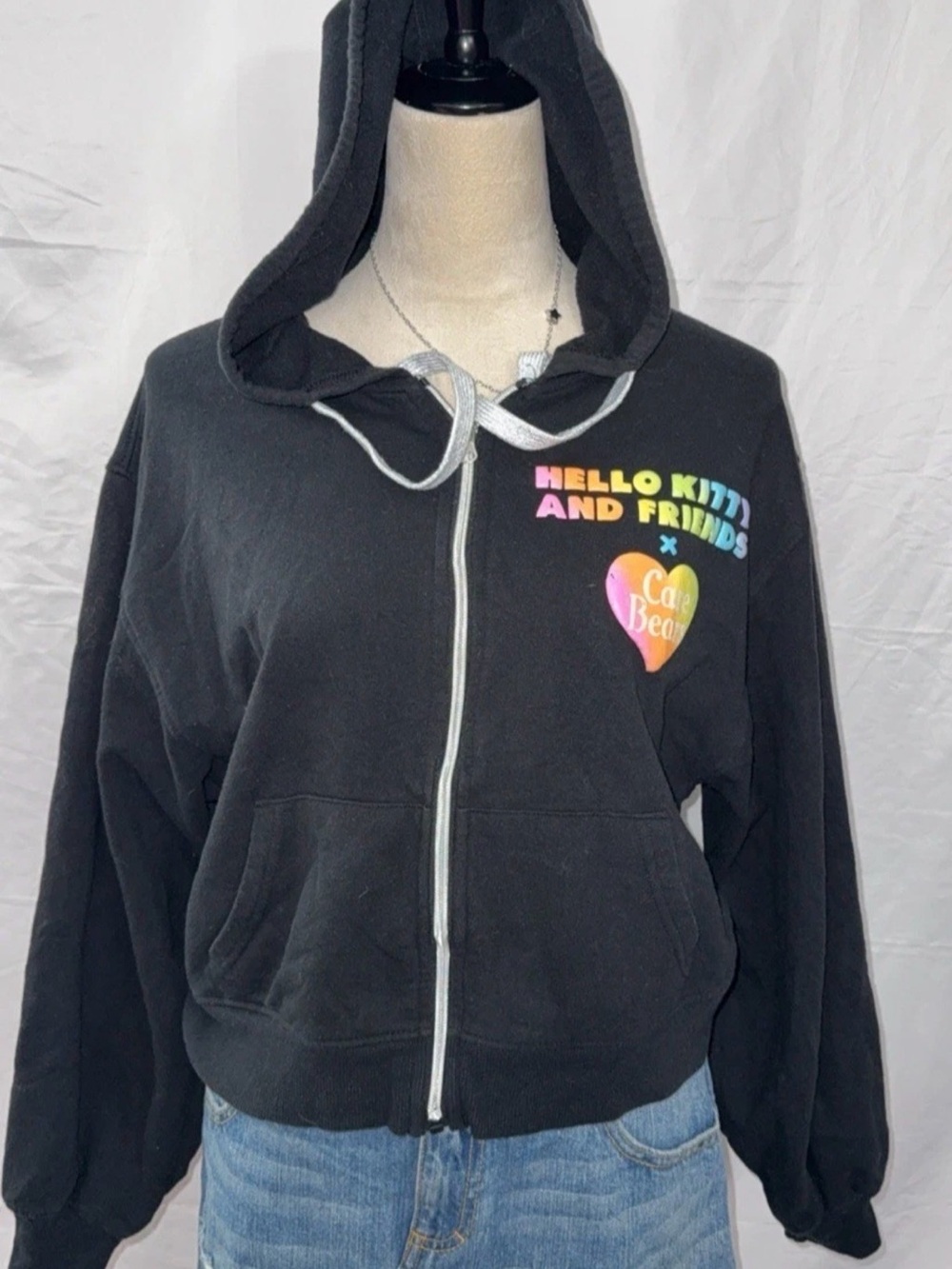 Sanrio Hello Kitty & Friends Black Zip-Up Hoodie with Rainbow Heart